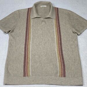 Marine Layer Beige Polo with Red and Gold Stripes